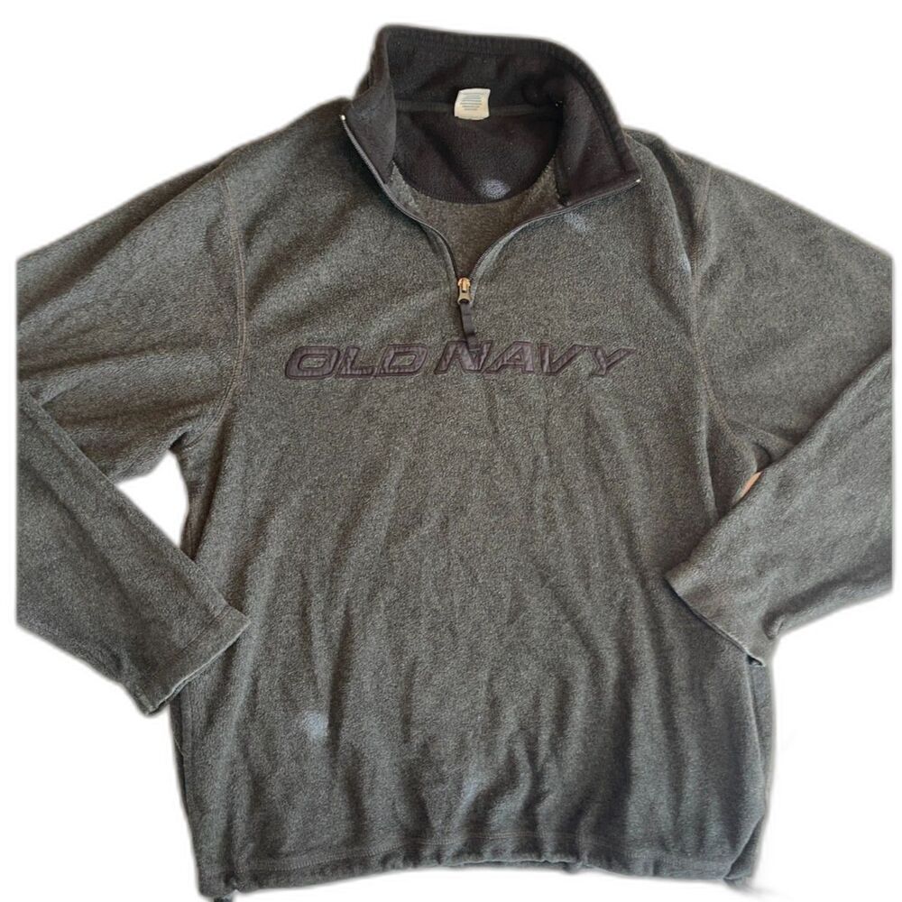 Vintage Y2K Men's OLD NAVY Fleece Gray Black Pullover Logo Top Sweatshirt SIZE L